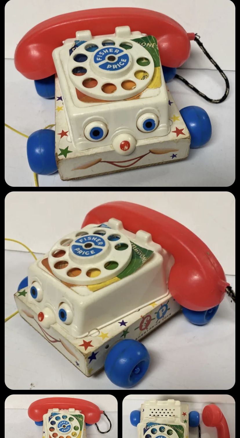 Vintage Fisher Price Chatter Telephone Phone Pull Toy with Moving Eyes 1961