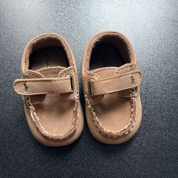 Polo Ralph Lauren Captain EZ Layette Crib Deck Shoes Size 2 tan baby shoes pony
