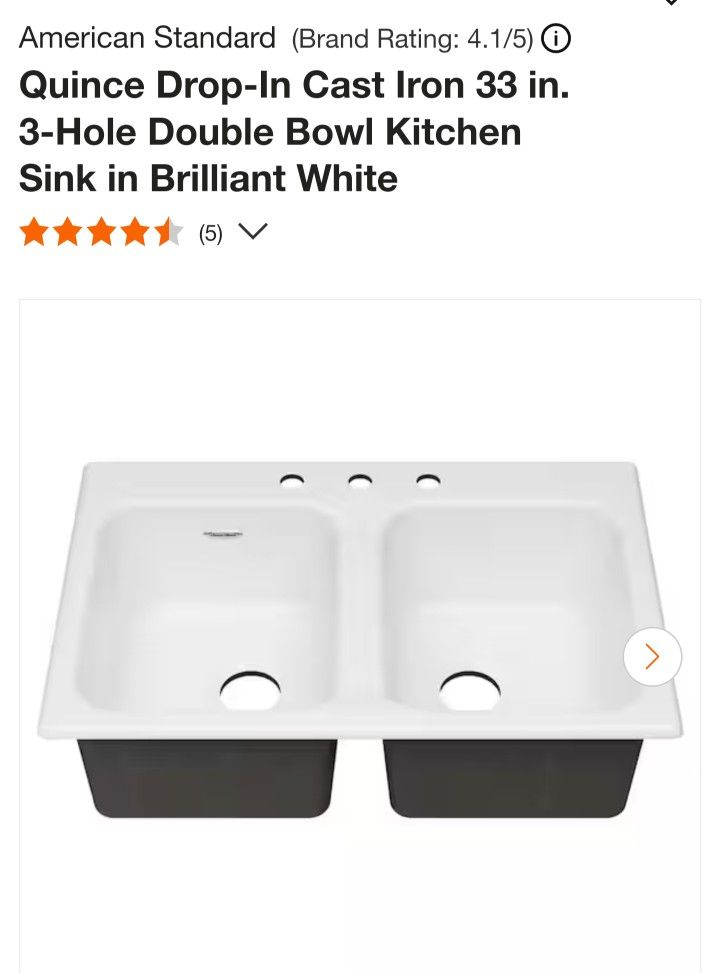 Quince Drop In Cast Iron 33 in. 3 Hole Double Bowl Kitchen Sink in Brilliant White