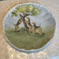 Hand Painted 8 Inch Plate Three Airedales