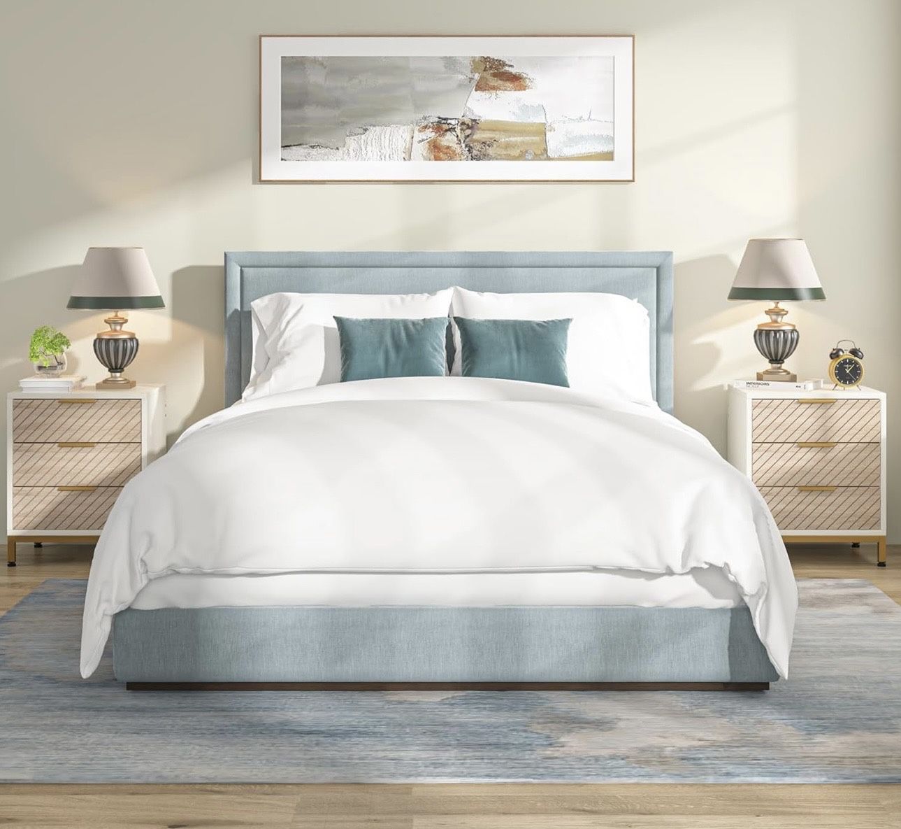 HL044 new in box Night Stands Set of 2, Nightstand with 3 Drawers White and Gold Light Wood Grain Nightstands Bedside End Tables Storage for Bedrooms