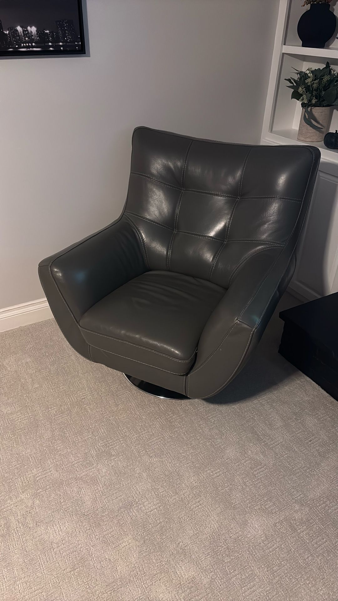 Genuine Leather Swivel Accent Chair 
