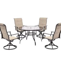 5 Piece Outdoor Patio Dining Table Set with 4 Swivel Chairs, Brown ASSEMBLED