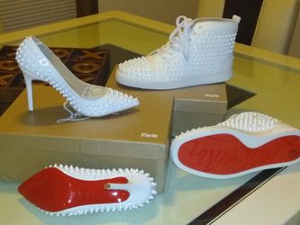 His and Hers white Red Bottoms