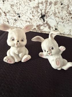 Cute Lot Of 2 - Homco Ceramic Bunnies Figurines