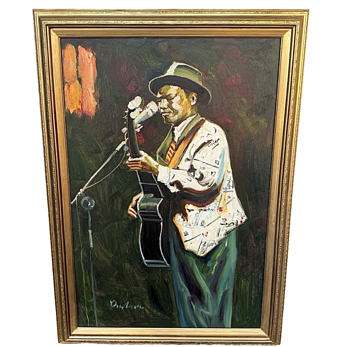 Original Abstract Painting Guitar Musician Performing Artist Signed Gold Framed