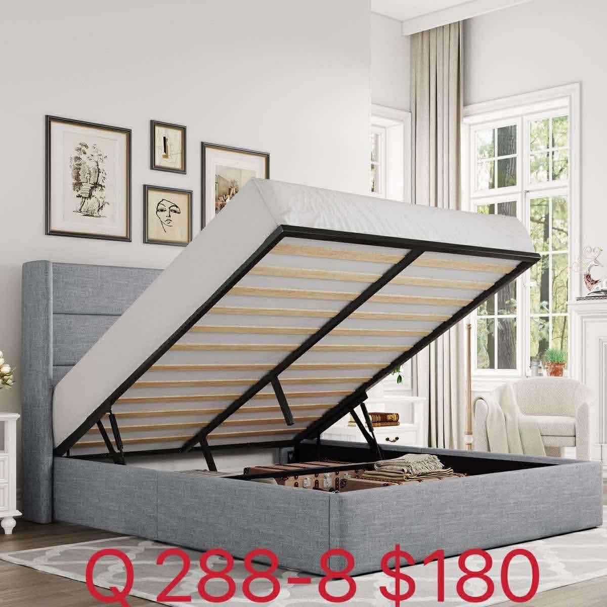 Queen Size Lift Up Storage Bed/Modern Wingback Headboard/Upholstered Platform Bed Frame（288-8）