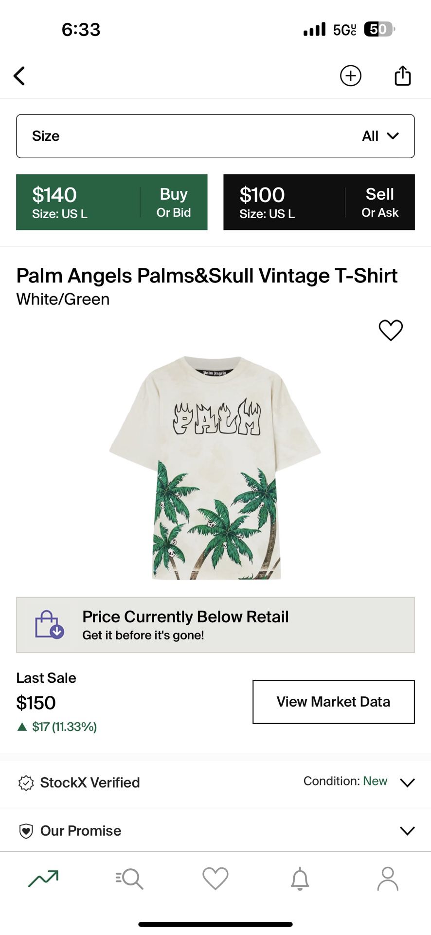 1:1 Palm Angels Palms&Skull Vintage T-Shirt