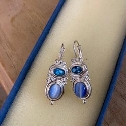 Aretes Stainless Piedras Azul Joyería Antigua 