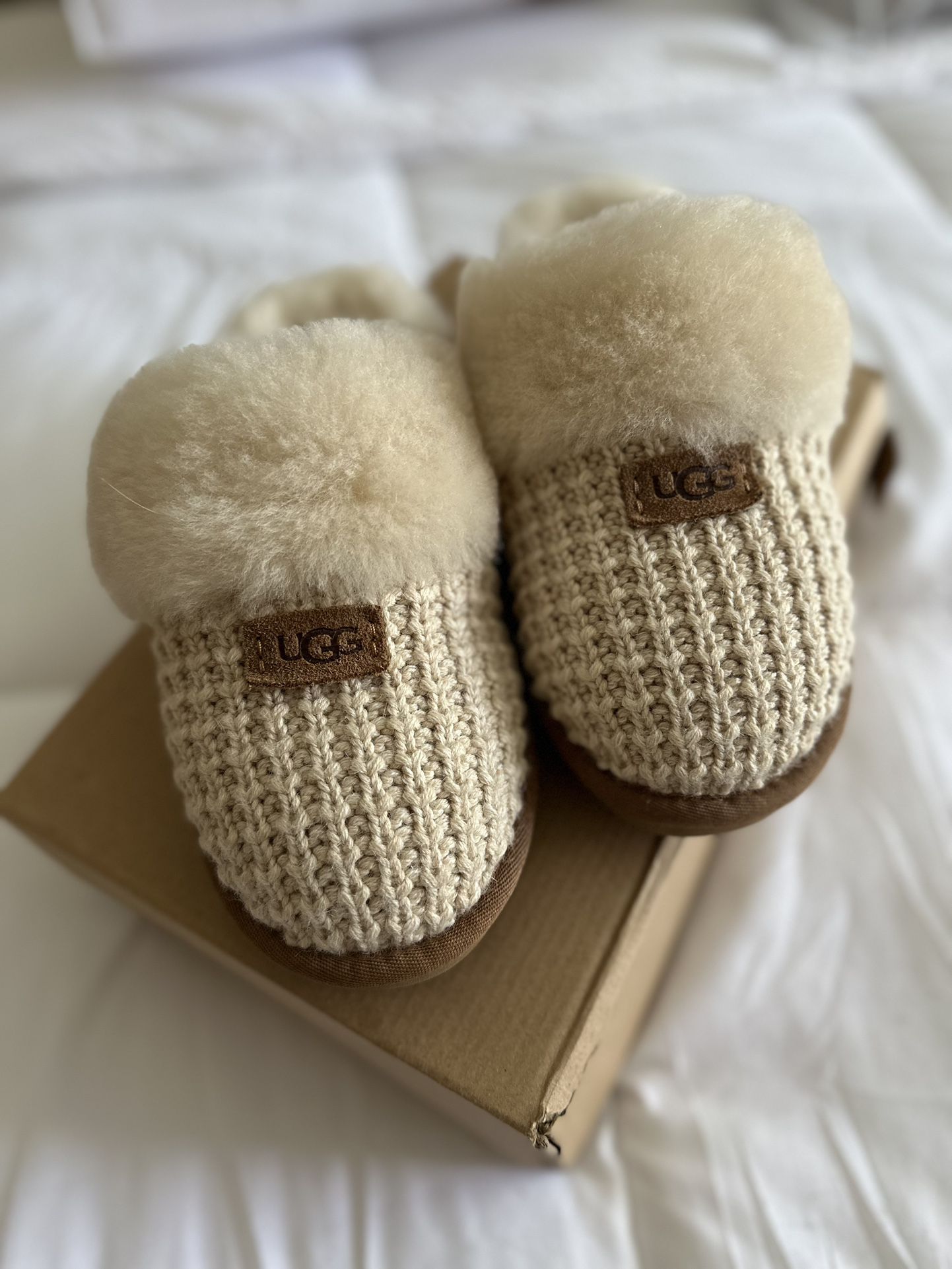 UGG Beige Knitted Slippers Size 8 