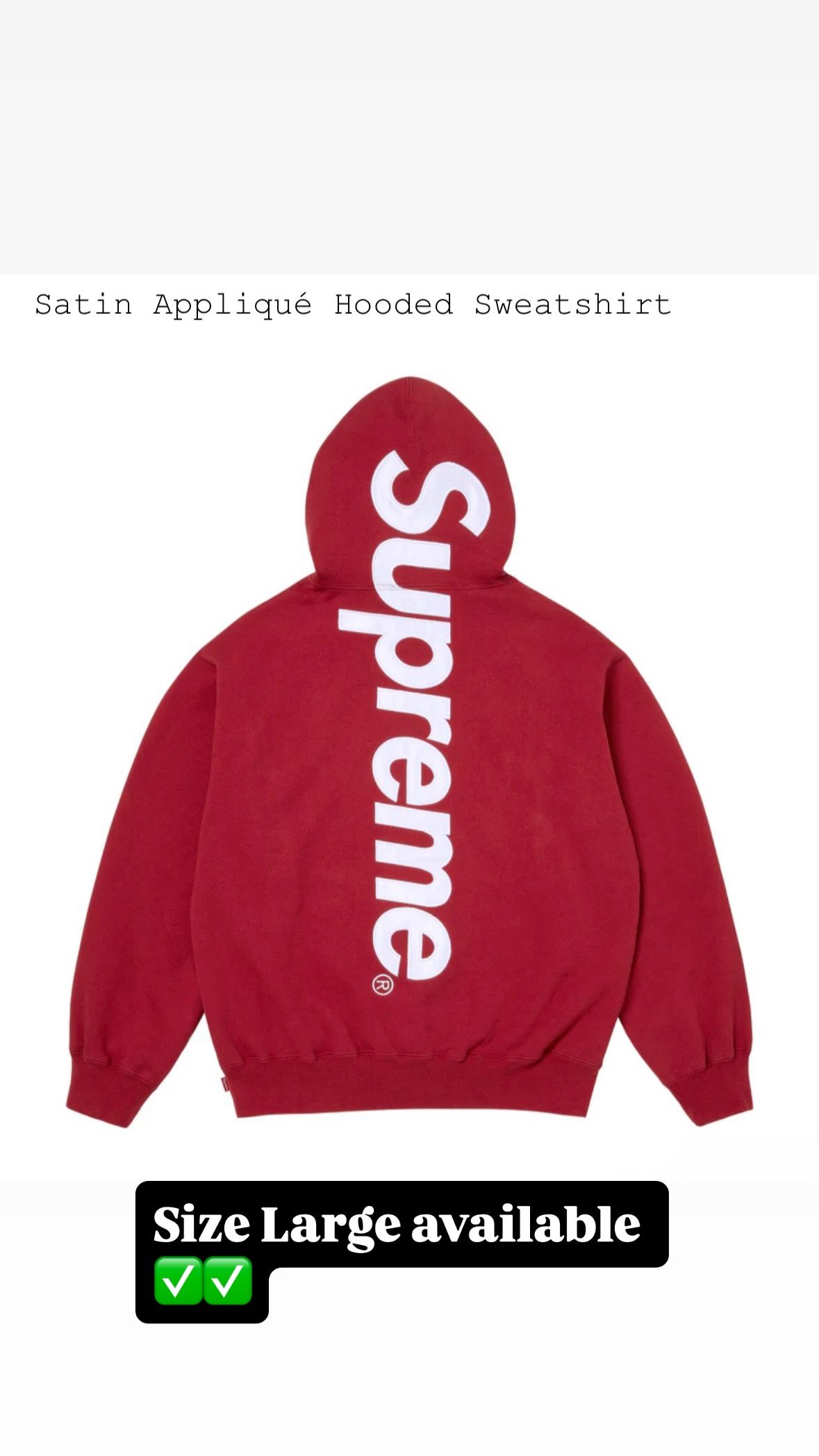 Supreme FW 25’ Satin Appliqué Hooded Sweatshirt Dark Red Size L