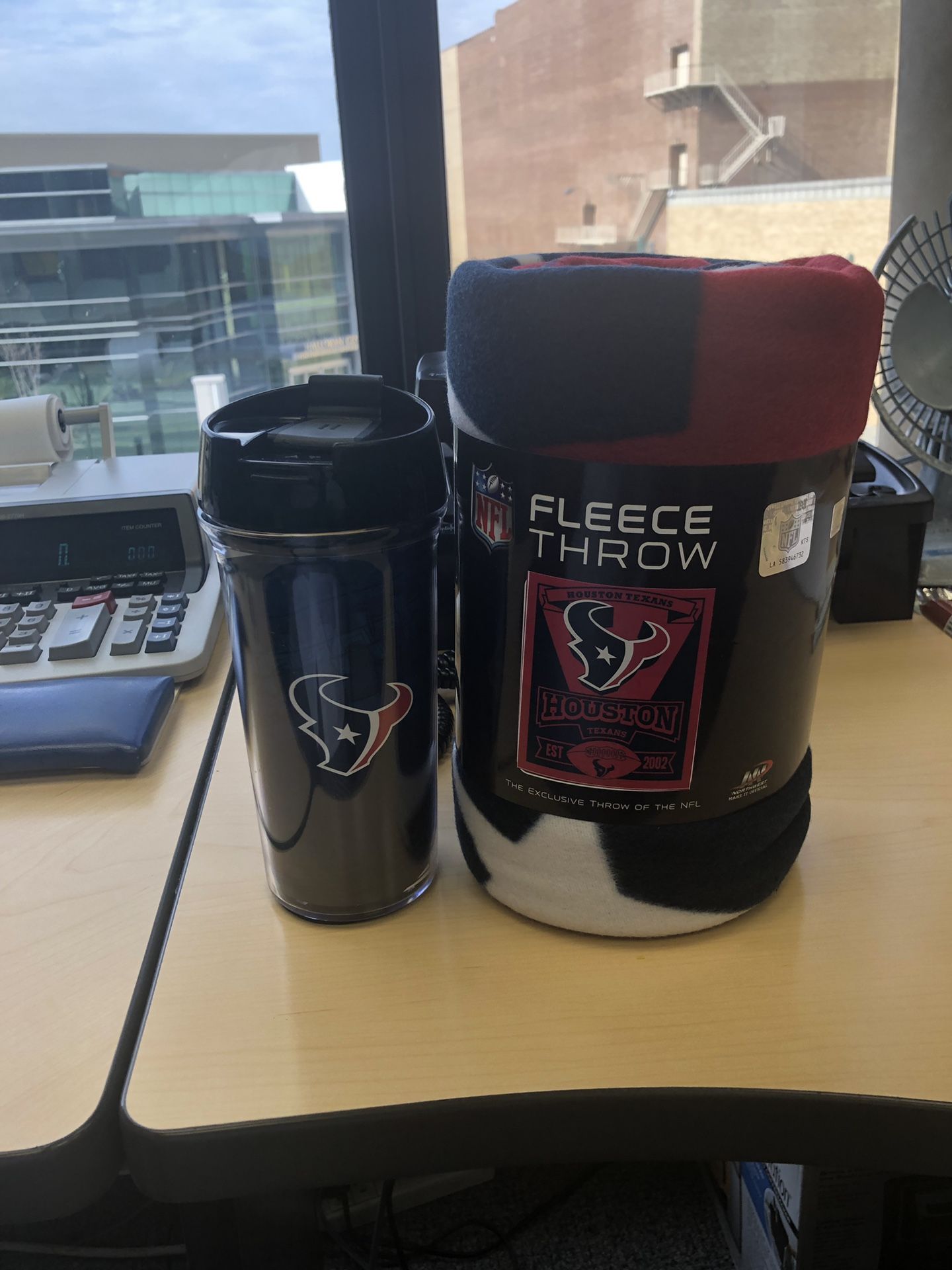 Houston Texans fleece blanket and cup