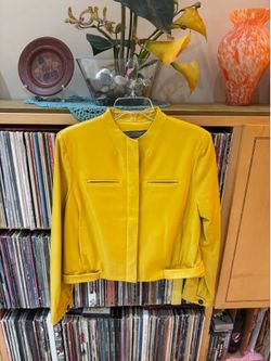 PRICE DROP: ANNE KLEIN NEW YORK lined,Golden Yellow LAMBSKIN LEATHER JKT,L