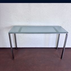 Beautiful Thick Frosted Glass and Metal Table 