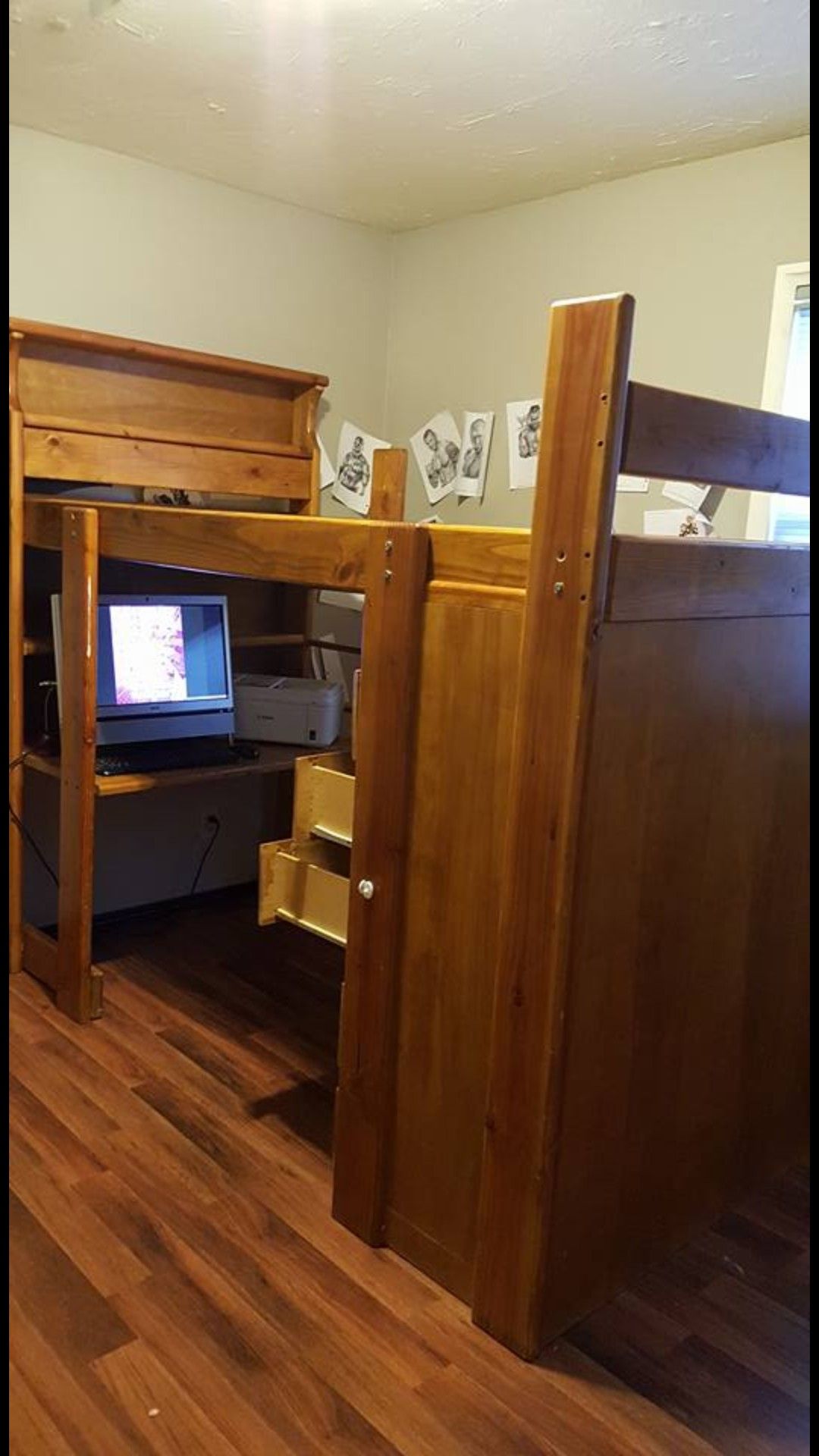 Twin bed, dresser and desk