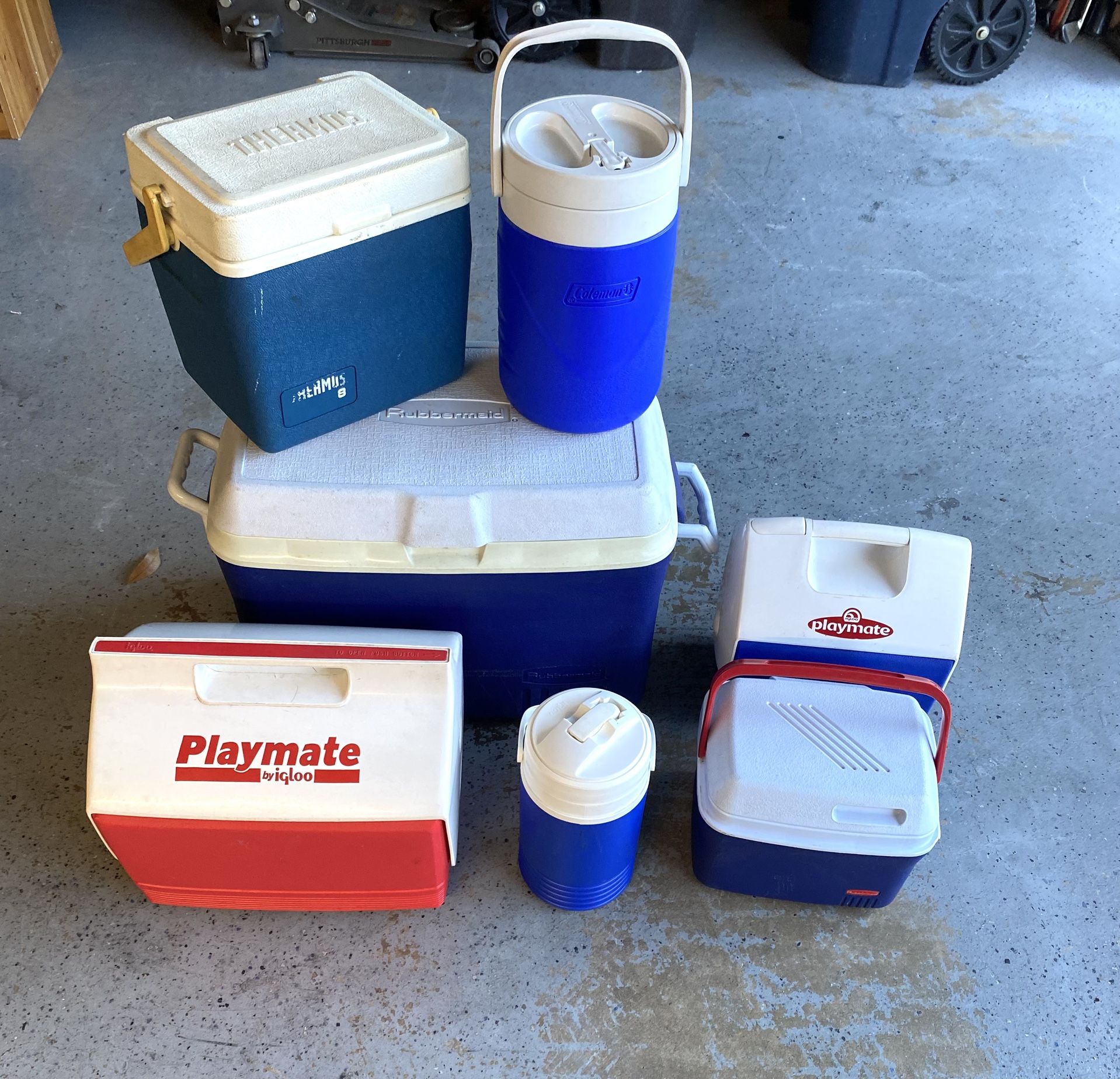 Ice Chest/ Cooler/ Water Jug And Thermos Lot