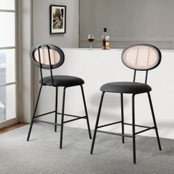 Black Rattan Bar Stool Pair