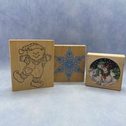 Christmas Holiday Wooden Rubber Stamp Lot 