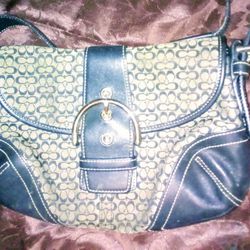 Authentic Coach Soho Black Leather & Denim Handbag Purse
