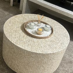 Brand new Anthropology bone mother of pearls inlay heavy coffee table with candle tray centerpiece size in photos pickup Gaithersburg md20877