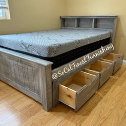 Queen Bed With Drawers And Foam Mattress 