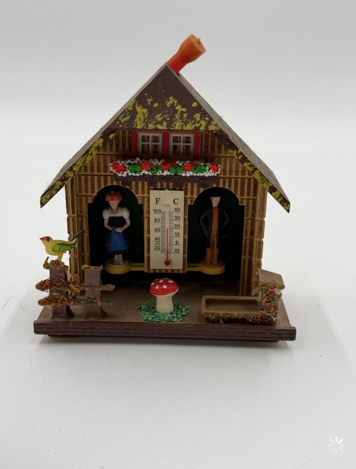 Vintage Bambi West Germany Wooden Weather House Thermometer Barometer 5”