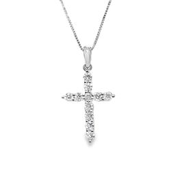 14k White Gold Twisted Curb Chain & Cross Pendant 1/2 ctw