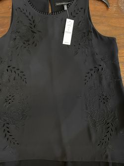 WHBM SL Etta Black Embroidered Shell, Sz S, NWT