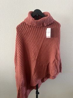 Chunky Knit Turtleneck Poncho Sweater