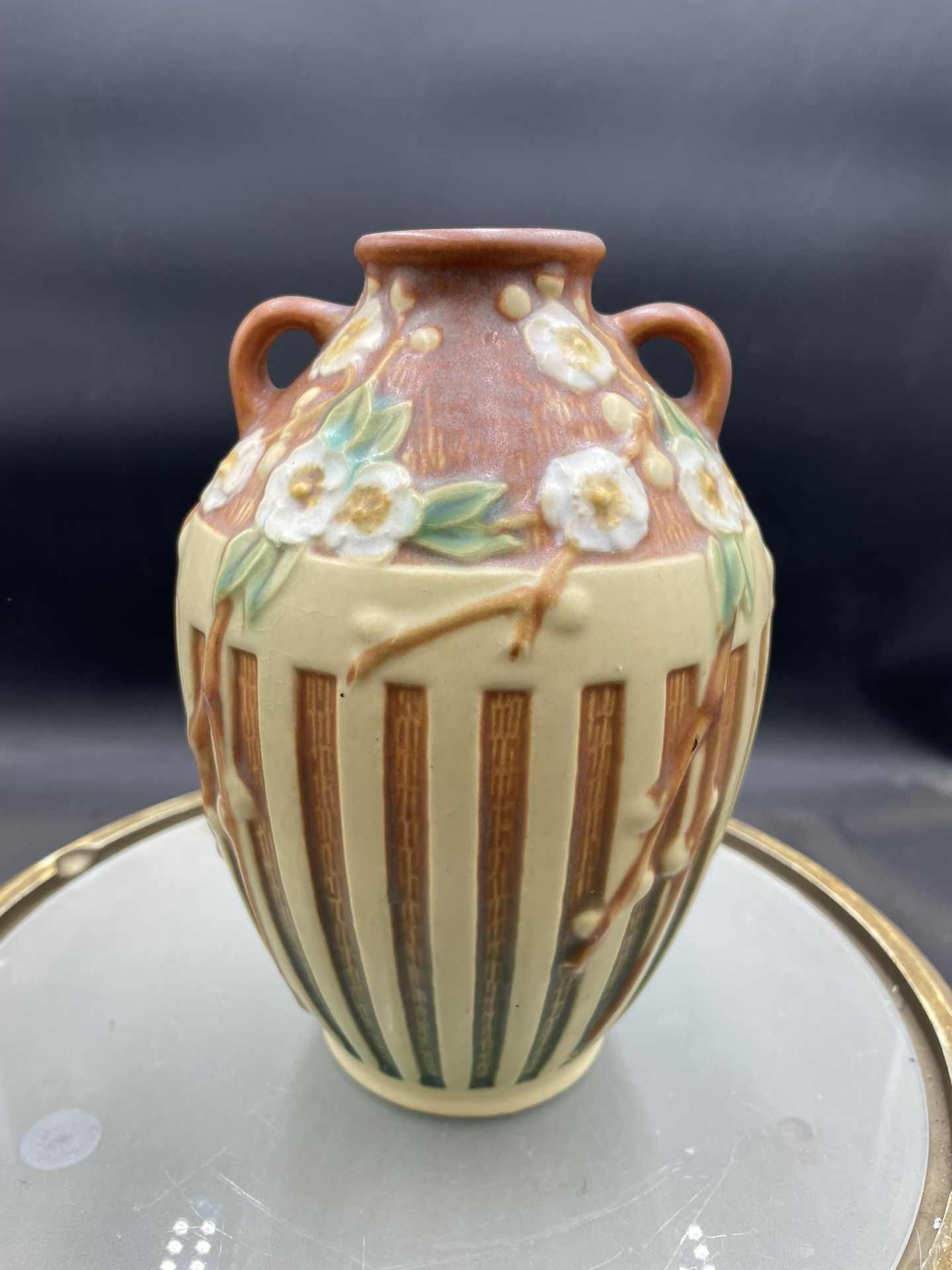 Circa 1932 Roseville Pottery Cherry Blossom Vase Model 622-7 With Foil Label