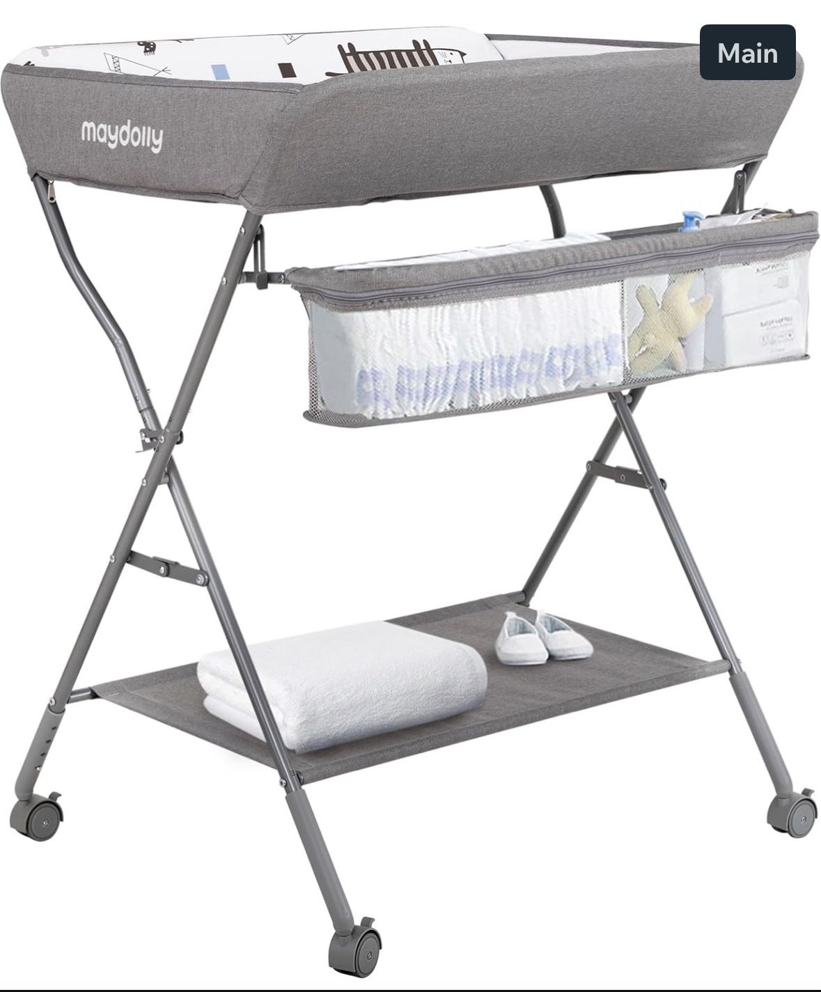 Baby Changing Table with Wheels, Maydolly Portable Adjustable Height Folding Dia