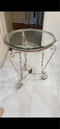 Round Wrought Iron Glass Top Side Table