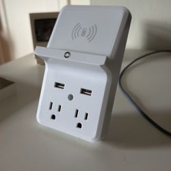 Prime PBUWC01 Wireless-Charging-Dock Wall Tap with 2 Outlets and Dual USB Charger