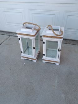 2x Exterior Candle Holder Decoration Wood &Glass