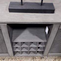 Wood Rattan Wine Rack Buffet Server - Gray Finish(New)