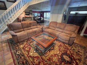 La-Z-Boy Reclining Couches & Glass-Top Coffee Table Set – Will Sell Separately