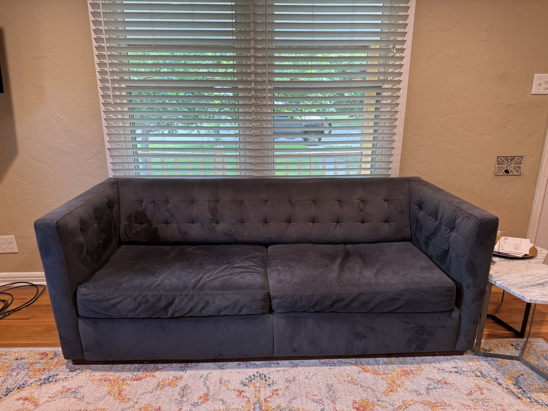 West Elm Blue Couch And Side Tables