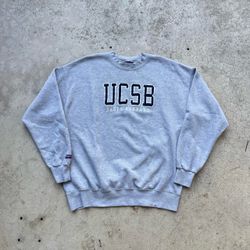 Vintage UCSB University Of Santa Barbara JanSport Embroidered Crewneck Light Gray Sweater Sz XL