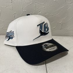 MLB New Era Tampa Bay Devil Rays White Dark Blue 1998 Inaugural Season Patch 9forty A Frame SnapBack Hats 