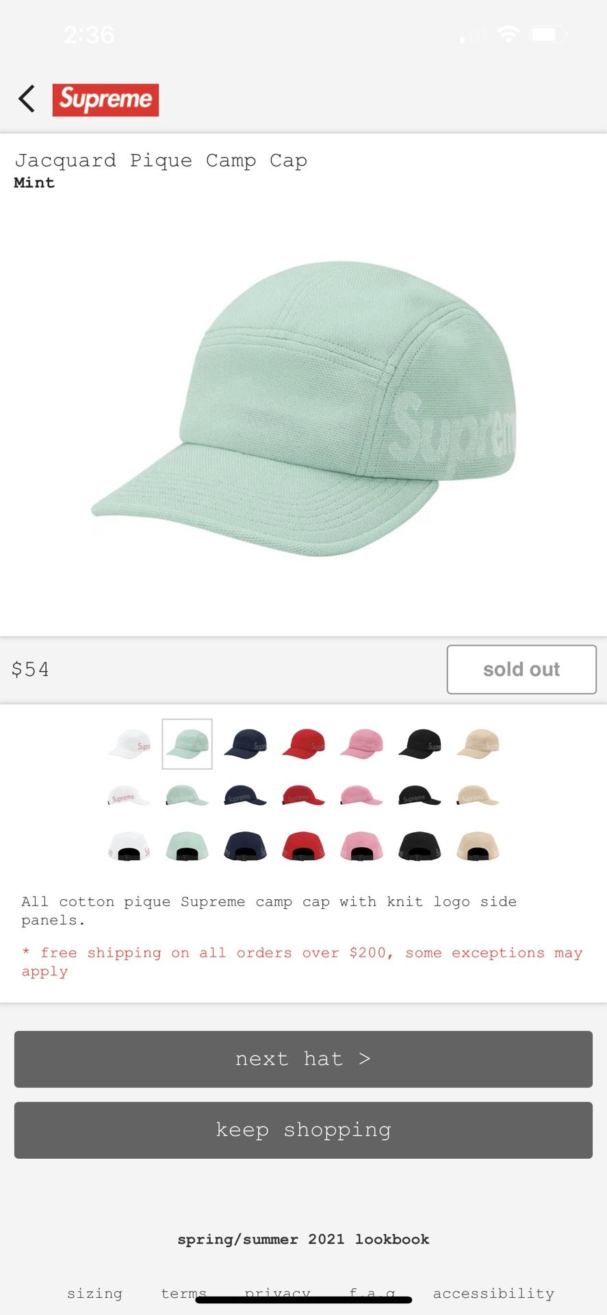 Supreme Camp Cap Color Mint