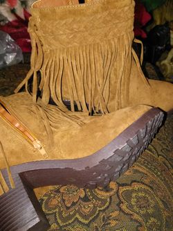 Brown fringe suede ankle boots