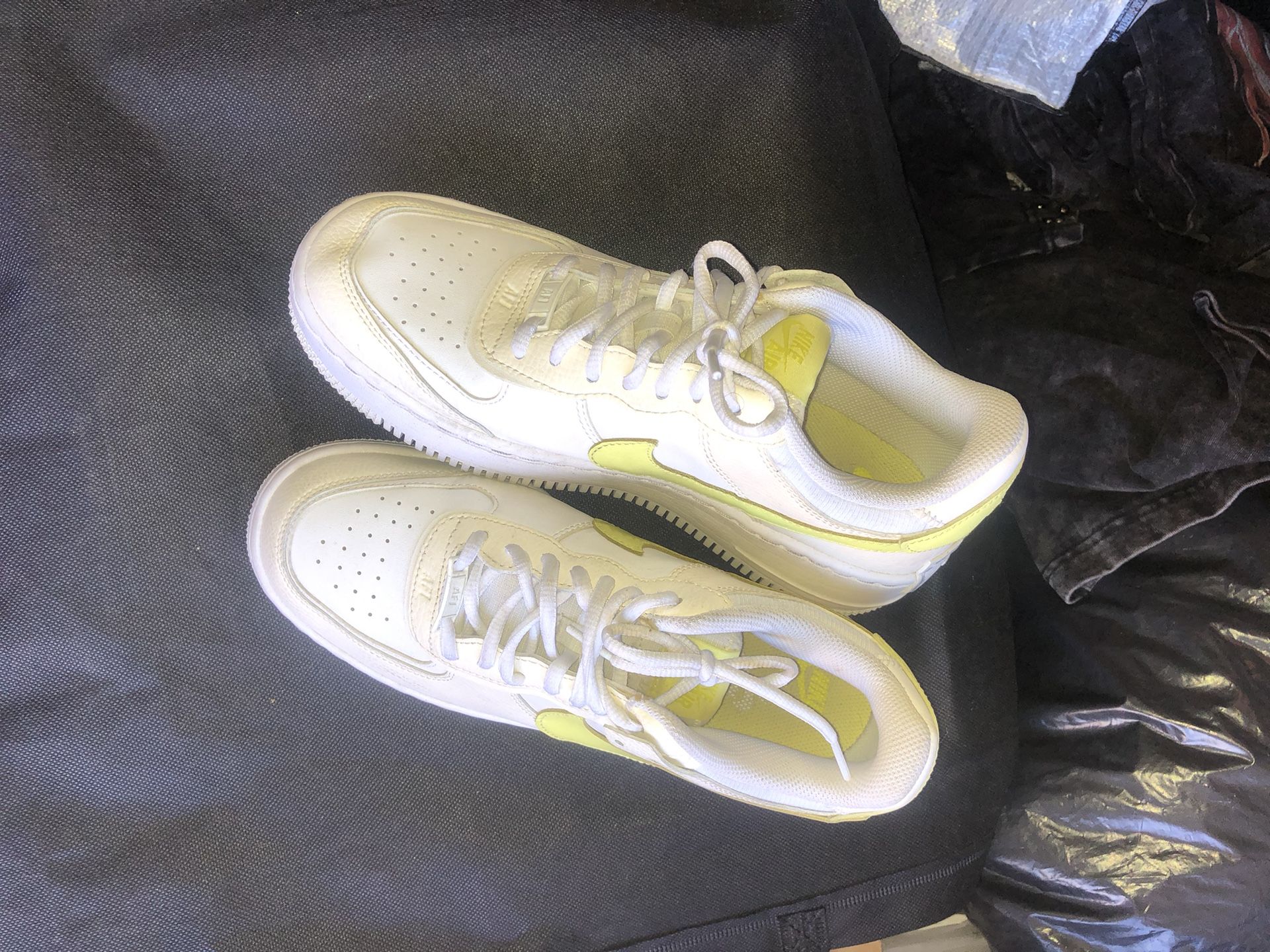 Womens Nike Air Force 1 White Yellow Leather Casual Sneakers Shoes Size 7y