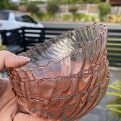Vintage Pink Wavy Bowls, Antique Pink Glassware, Pink Dishes 