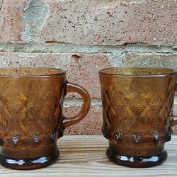 Vintage Anchor Hocking Kimberly Amber Glass Mugs 