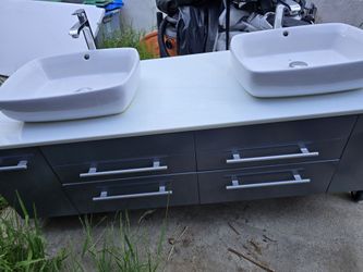 60" Dual Sink Floating Bathroom Vanity W Faucets