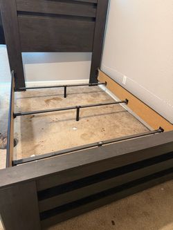 Dark brown Wood Bed frame with wood side rails