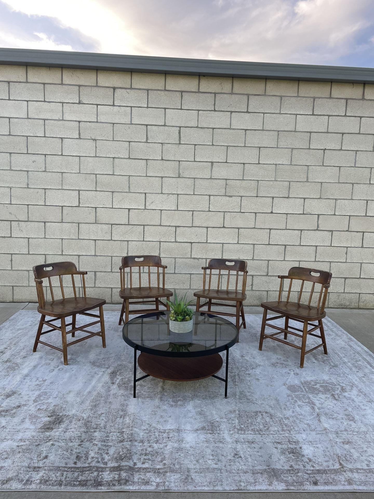 Rare Antique Mid 19th Century Captain Oak Chair Set of 4