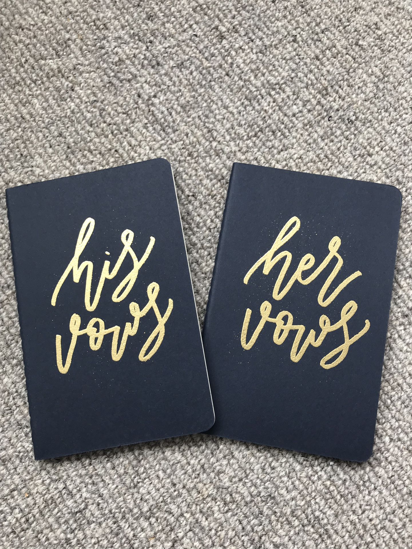 His and hers wedding vows books navy blue and gold