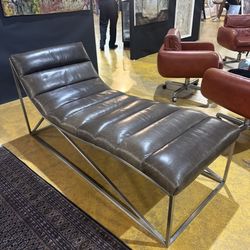 Modern Leather And Metal Chaise Lounger 