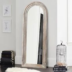 64" H x 21" W Arch Wood Framed Full Length Floor Mirror, Weathered White